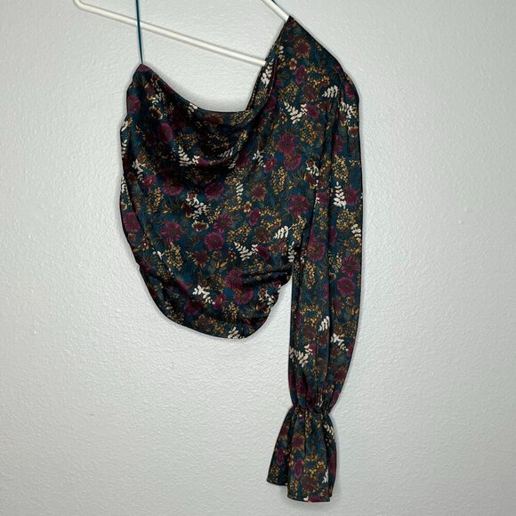 Vicolo One-Shoulder Long Sleeve Multi Color Floral Blouse Cropped Size Small - Picture 4 of 7